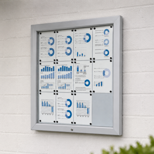 Informatiebord Nova 9 aluminium informatiebord aan muur 12 x a4 formaat